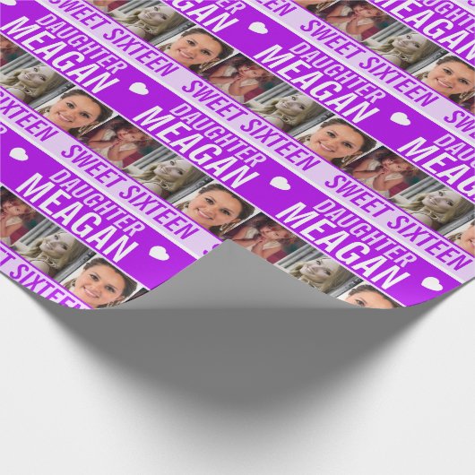 16歳の誕生日3枚の写真紫の娘 ラッピングペーパー (角)