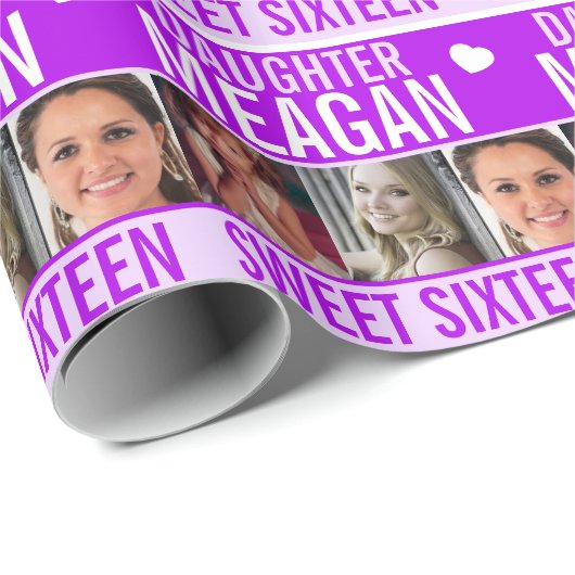 16歳の誕生日3枚の写真紫の娘 ラッピングペーパー (ロールコーナー)