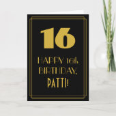 16歳の誕生日~アールデコ調のデザイン「16」と名前 カード (正面)