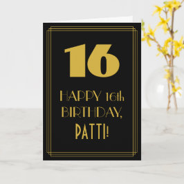 16歳の誕生日~アールデコ調のデザイン「16」と名前 カード
