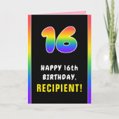 16歳の誕生日：カラフルな虹＃16、カスタムネーム カード (正面)