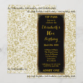 16歳の誕生日, グリッター アイボリー, チケット, ブラックゴールド 招待状 (正面/裏面)