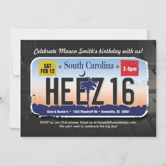 16歳の誕生日　サウスカロライナ　運転免許　招待状 招待状 (正面)