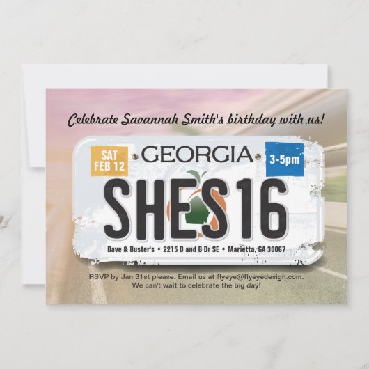 16歳の誕生日 ジョージア州免許証招待状 招待状 (正面)