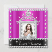 16歳の誕生日 スイート16 ハット ピンク ブラック ホワイト 招待状 (正面)