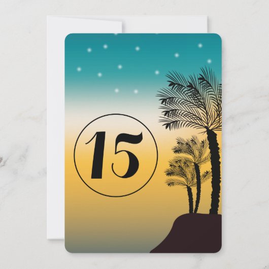 16歳の誕生日 | ティールオンブルサンセットビーチトロピカル 招待状 (裏面)