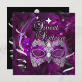 16歳の誕生日 パープルダイヤモンドマスク 招待状 (正面/裏面)