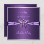 16歳の誕生日 パープル バタフライ スイート 招待状 (正面/裏面)