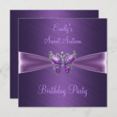 16歳の誕生日 パープル バタフライ スイート 招待状 (正面/裏面)