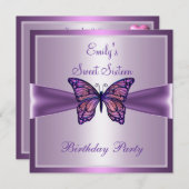 16歳の誕生日 パープル マーブ バタフライ スイート16 2 招待状 (正面/裏面)