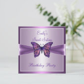 16歳の誕生日 パープル マーブ バタフライ スイート16 2 招待状 (スタンド正面)