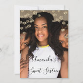 16歳の誕生日  ピンクの花 ゴールドオンブル フォト グレー 招待状 (正面)