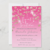 16歳の誕生日  ピンクの花 ゴールドオンブル フォト グレー 招待状 (裏面)
