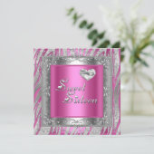 16歳の誕生日 ピンク シルバー ハート 招待状 (スタンド正面)