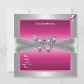 16歳の誕生日 ピンク シルバー 蝶 スイート16 お誕生日4 招待状 (裏面)