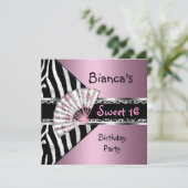 16歳の誕生日 ピンク ファン ブラック ゼブラ レオパード 招待状 (スタンド正面)