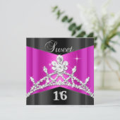 16歳の誕生日 ピンク ブラック シルバー ティアラ 招待状 (スタンド正面)