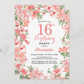 16歳の誕生日 ピンク ボヘミアンビューティー ボタニカル フラワー 招待状 (正面/裏面)