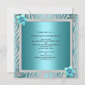 16歳の誕生日 ブルー フラワー 青 銀 招待状 (裏面)