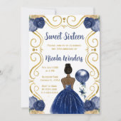 16歳の誕生日 プリンセス ネイビー 招待状 (正面)