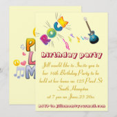 16歳の誕生日 ロックの招待状カード。 招待状 (正面/裏面)