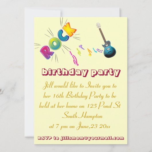16歳の誕生日 ロックの招待状カード。 招待状 (正面)