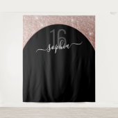 16歳の誕生日 ローズゴールド グリッター アーチ パーソナライズド タペストリー (正面)
