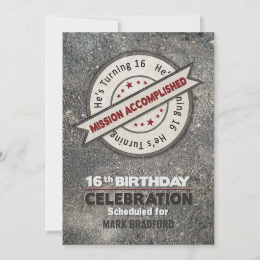 16歳の誕生日、任務完了 招待状 (正面)