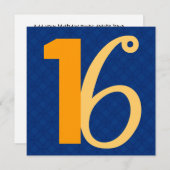 16歳の誕生日 大きな数字 青と金 W948 招待状 (正面/裏面)