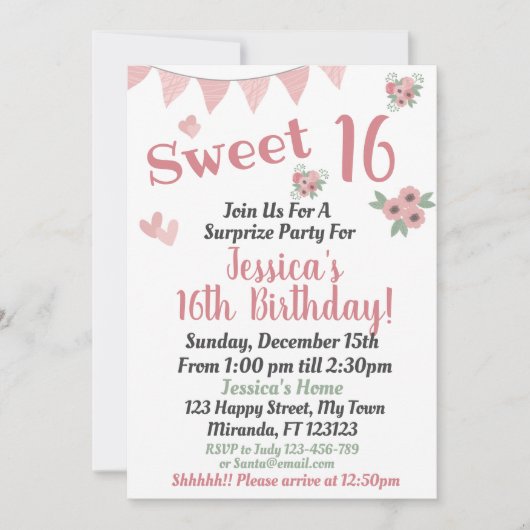 16歳の誕生日 招待状 (正面)