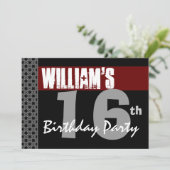 16歳の誕生日 現代的な赤 黒 銀 W1701 招待状 (スタンド正面)