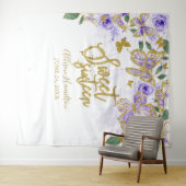 16歳の誕生日 紫の蝶の花の背景 タペストリー (インサイチュ(横))