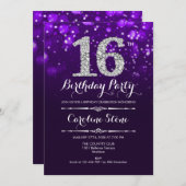 16歳の誕生日 - 紫銀 招待状 (正面/裏面)