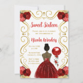 16歳の誕生日 赤いドレスの黒い肌のプリンセス 招待状 (正面)