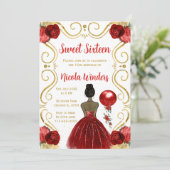 16歳の誕生日 赤いドレスの黒い肌のプリンセス 招待状 (スタンド正面)