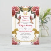 16歳の誕生日 赤いマルーン 馬 チャラ お祝い 招待状 (スタンド正面)