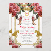 16歳の誕生日 赤いマルーン 馬 チャラ お祝い 招待状 (正面/裏面)