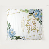 16歳の誕生日 金箔 ダスティーブルー 花 背景 タペストリー (正面(横))