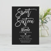 16歳の誕生日 銀灰色の箔押しと黒のモダンなデザイン 招待状 (スタンド正面)