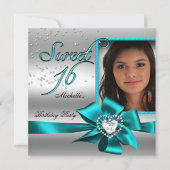 16歳の誕生日 青と銀の写真 招待状 (正面)