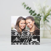 16歳の誕生日 黒の双子 フォト スウィート シックスティーン 招待状 (スタンド正面)