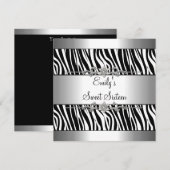 16歳の誕生日 黒 白 ゼブラ シルバー スイート16 招待状 (正面/裏面)