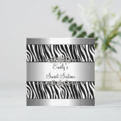 16歳の誕生日 黒 白 ゼブラ シルバー スイート16 招待状 (スタンド正面)