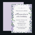 16歳エレガントの誕生日招待状フローラ枠 招待状<br><div class="desc">16エレガント歳の誕生日招待状紫色の花フレームヴィンテージ</div>