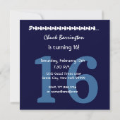 16歳サプライズ誕生日 青とミッドナイト V06C3 招待状 (裏面)