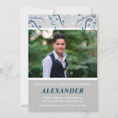 16歳招待状メンズ紙吹雪写真海軍 招待状 (正面)