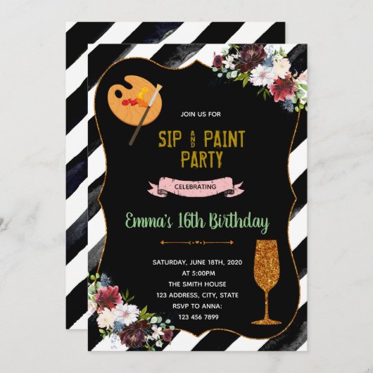 16歳絵を描の誕生日 招待状 (正面/裏面)