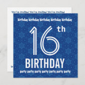 16歳誕生日パーティモダンーGeometric Blue W1833 招待状 (正面/裏面)