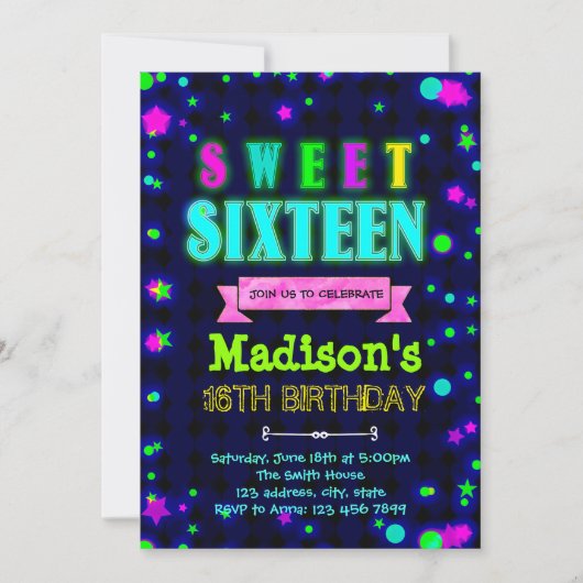 16歳誕生日パーティーの招待 招待状 (正面)