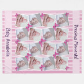 16画像コラージュ大切モーメントピンク フリースブランケット (正面(横))